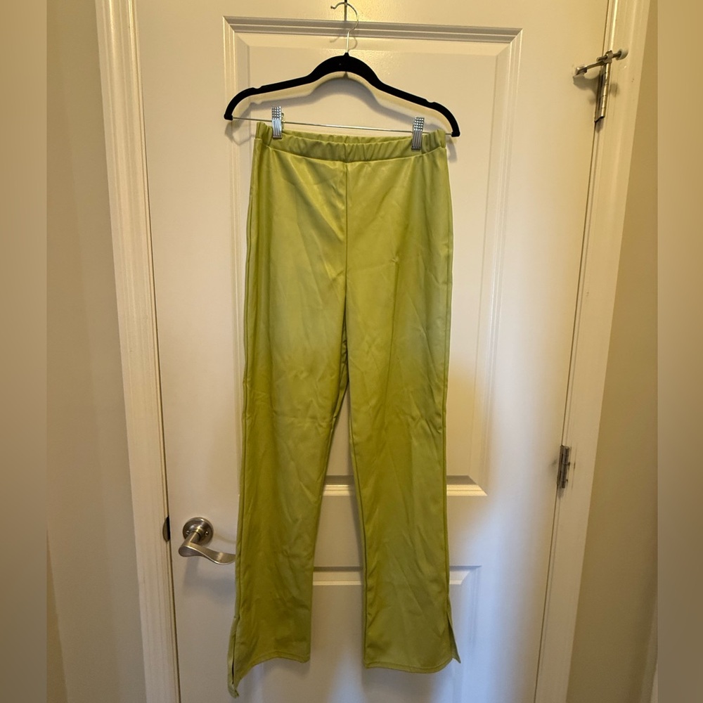 PrettyLittleThing Light Green Vegan Leather Trousers